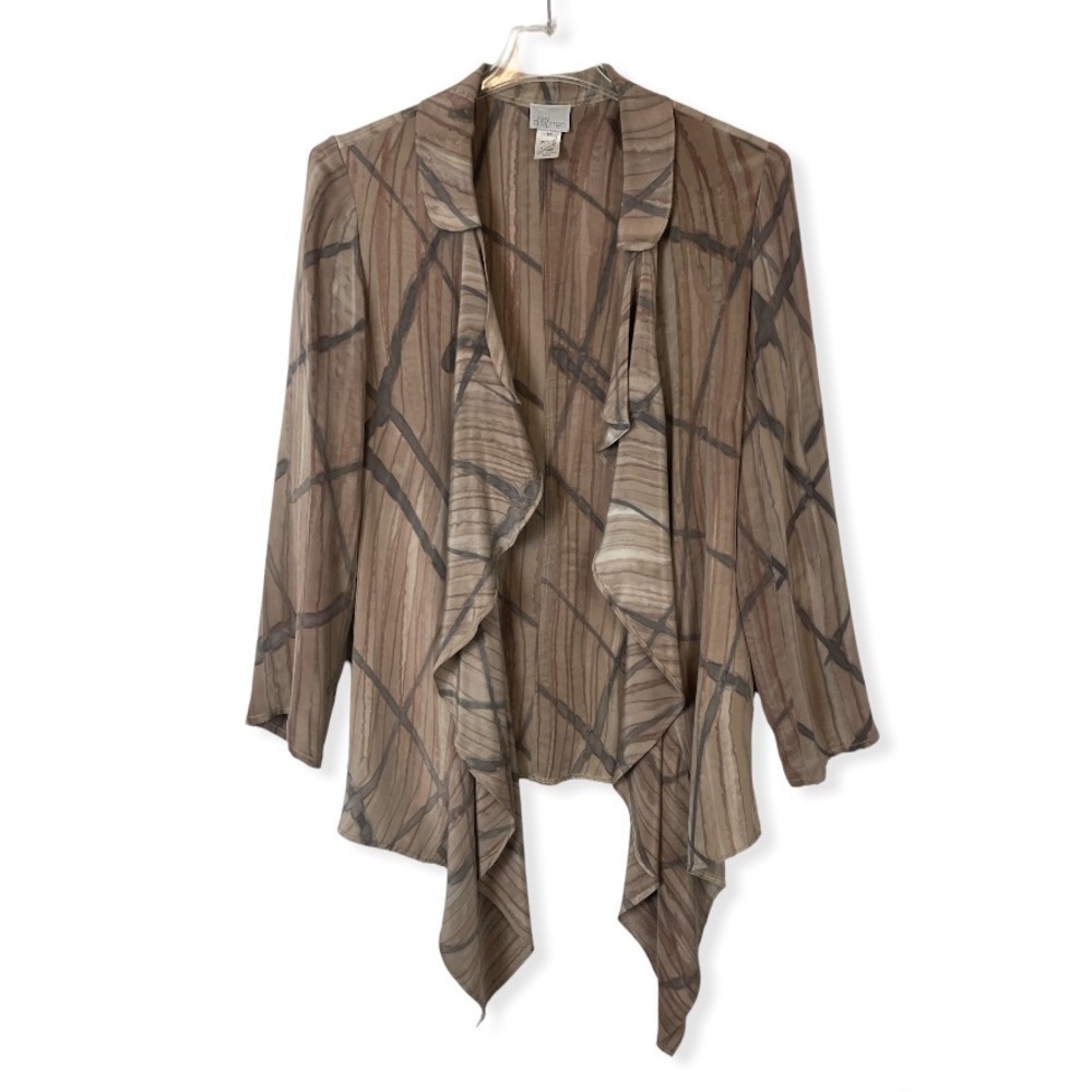 Kay Chapman Beige Oversized 100% Silk Art To Wear Lagenlook Cardigan Size Medium
